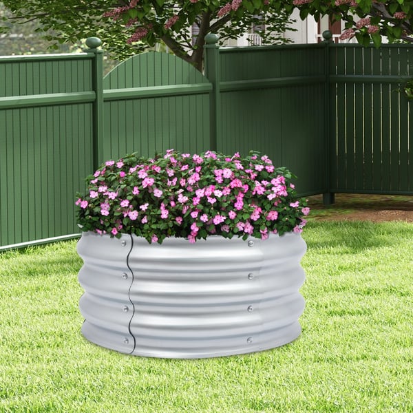 Hævet Havebed, Galvaniseret Stål, 60 cm Diameter, 28 cm Højde, 0,6 mm Tykkelse, 2 Plantekasser Inkluderet