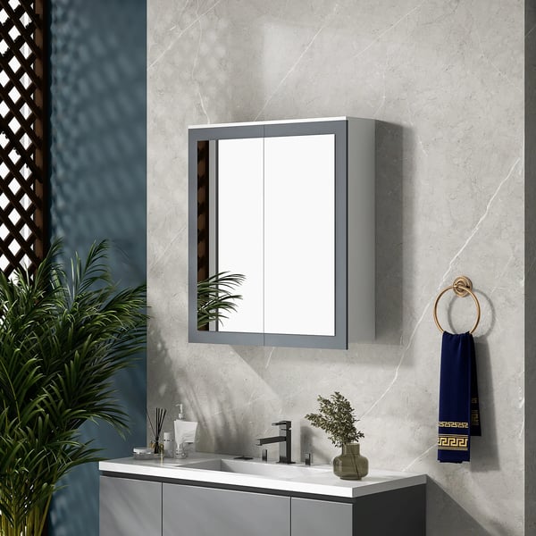 Badeværelsesskab, MDF og Glas Materiale, 69 cm Højde, 17 cm Bredde, 75,5 cm Dybde, Moderne Stil