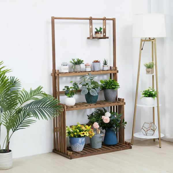 Hængende Planteholder, 3-Niveau Design, 20kg Kapacitet,Træ