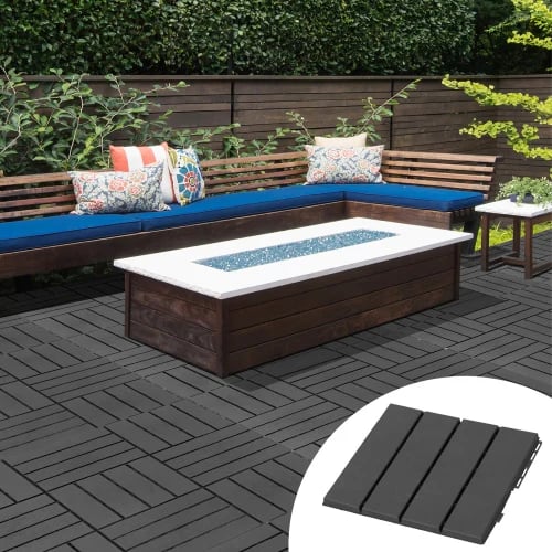 Balkontiles, Genanvendt polypropylen, 30 cm x 30 cm x 2 cm, Dækning 0,81 m², Vægt 2,7 kg, Skridsikker overflade