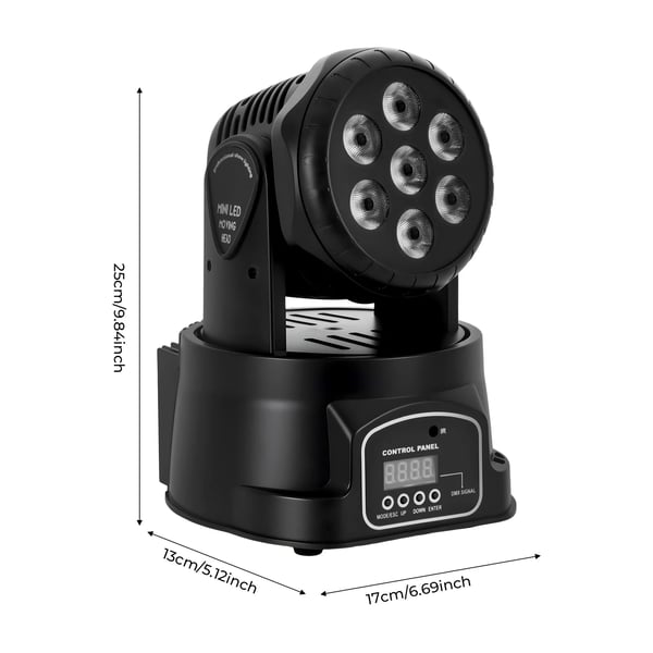 Bevægelseshoved LED Vaskelys, RGBWA+UV, DMX 512 Kontrol,sort