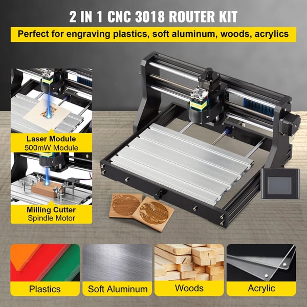 CNC Router Kit, 500mW Laser Modul, Højhastighedsmotorer,500mW