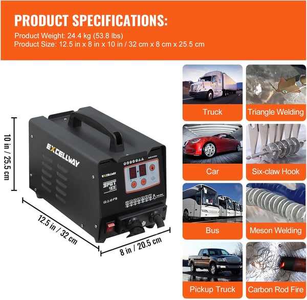 Pulse Spot Svejser, 3000W Effekt, Automatisk Induktionsmode, Maksimal Udgange 3500A, Spændingsområde 3V-7V, 1.8mm Svejsetykkelse