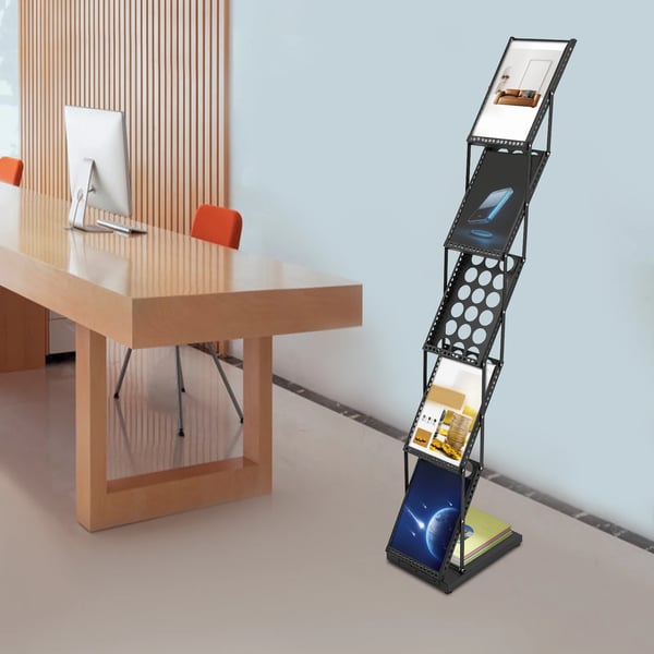 Magasinholder, 5-lags, A4-kompatibel, jernmateriale, foldbart design, dimensioner 36*27*163cm
