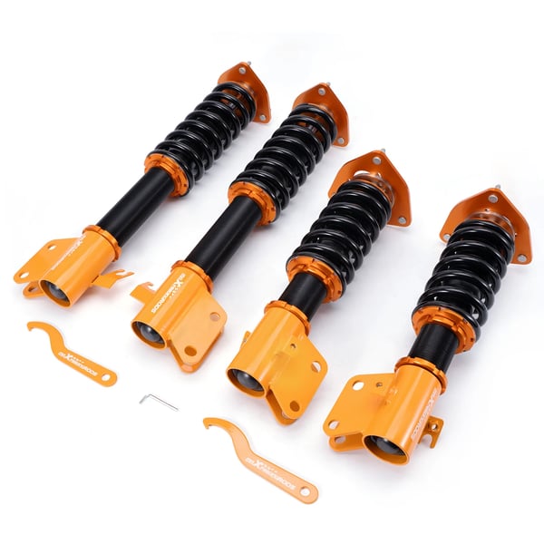 Coiloverit, Säädettävä Korkeus 1"-3", Iskunvaimennus 24 Tasoa, Jousikovaus Etu 9 kg/mm, Jousikovaus Taka 7 kg/mm, Iskunvaimennustyyppi Kaksiputkinen