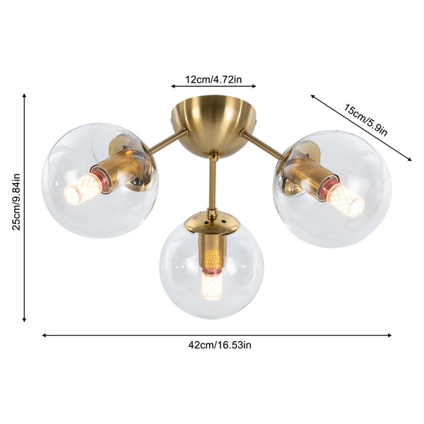 Loftlampe, Guld Finish, Tre Pære Design,Gul