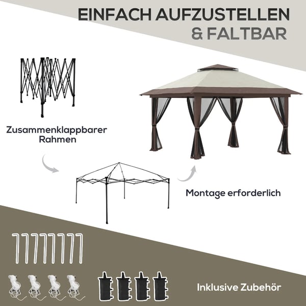 Folding Pavilion, 4x4m Dimensioner, Højdejusterbar (2,63m-2,83m), Vandtæt Oxford Polyester, UV Beskyttelse, Inkluderer Jordstabilitetsfunktioner