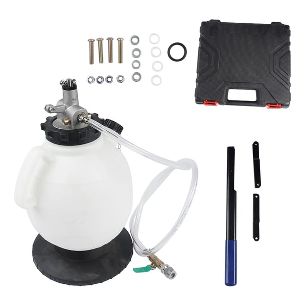 Transmissionoliefyldepumpe, 7,5 L kapacitet, 160 cm slange, 13 adaptere inkluderet, egnet til forskellige gearkasser, olieviskositet SAE 140