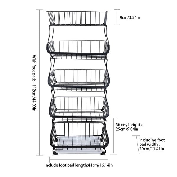 Opbevaringskurv, 5-lags design, holdbart kulstofstål,sort