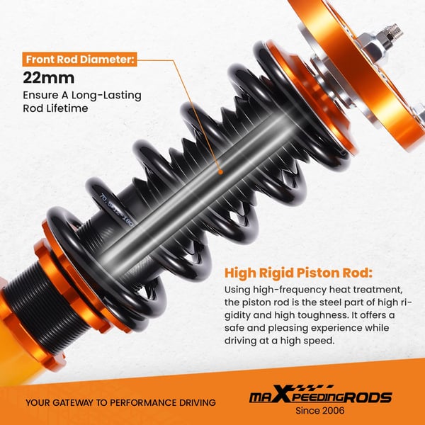 Coilover affjedringskit, 24-vejs justerbare dæmpere, højdejusterbar, kompatibilitet med E90/E92 modeller, fjederhastighed foran: 6kg/mm