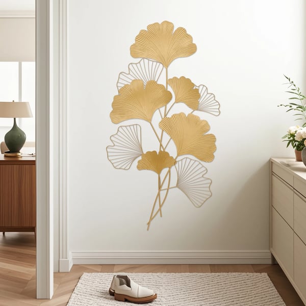 Vægdekoration, 3D Bladdesign, Moderne Metal Kunst,Guld