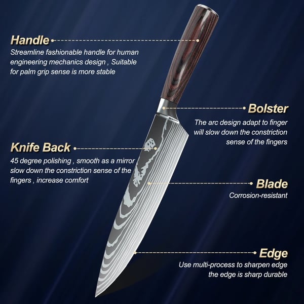 Köksknivset, ultraskarpa eggar, ergonomiska trähandtag,VIT