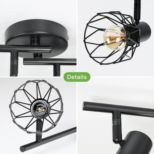 Loftspotlight, Industriel Stil, Justerbart Lys,sort, Ingen pære