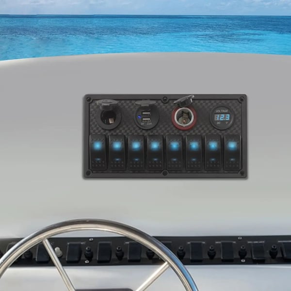 Rocker-kytkinpaneeli, 8 kytkintä, kaksois-USB-portit,musta