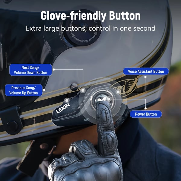 Hjelm Bluetooth Headset, IP67 Vandtæt, 800mAh Batteri, CVC/DSP Støjreduktion,LEXIN-G1