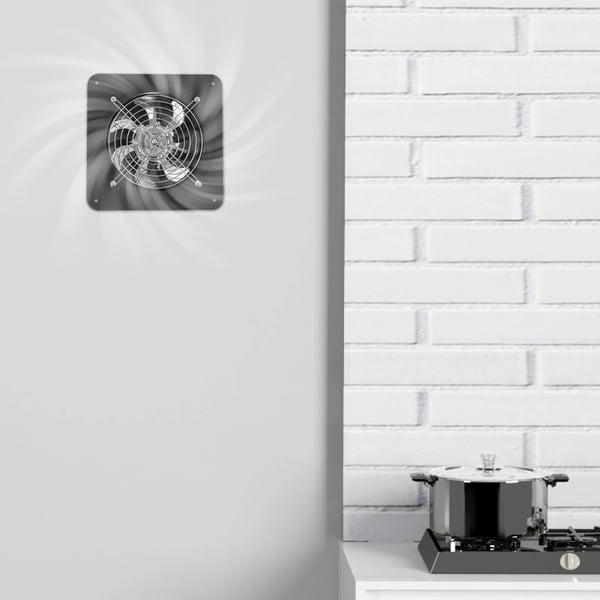 Afbudsventilator, 50W, 2600 RPM, Dimensioner 9,06 x 9,06 x 5,51 tommer, Lav støj 60-70 dB, Egnet til køkkener og badeværelser