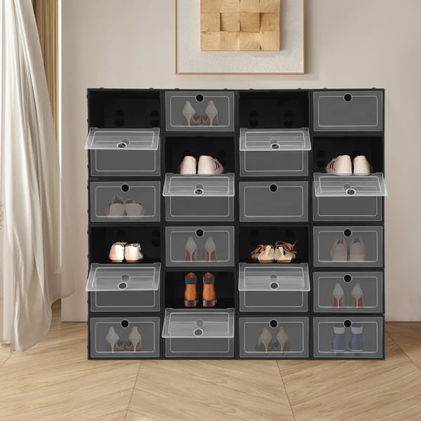 Skoorganisator, Stabelbar Design, Holdbar Opbevaringsløsning,sort