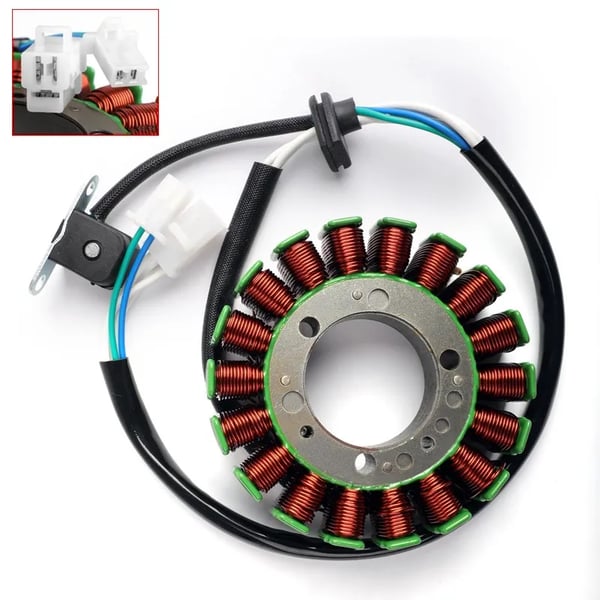 Generator stator spole, Kobberviklinger, 42mm indre diameter, 104mm ydre diameter, 5 ledninger, Varmebestandig op til 200°C