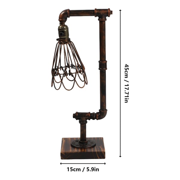 Retro industriel bordlampe, E27 pærekompatibilitet, håndlavet træ- og jerndesign,Varm Hvid, Rust