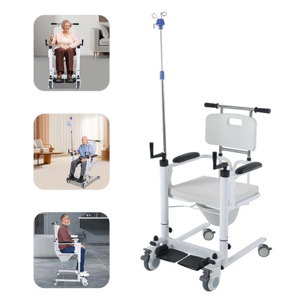 Patientløft Overførsel Kørestol, Justerbar Højde, Nem Mobilitet,Hvid Ris