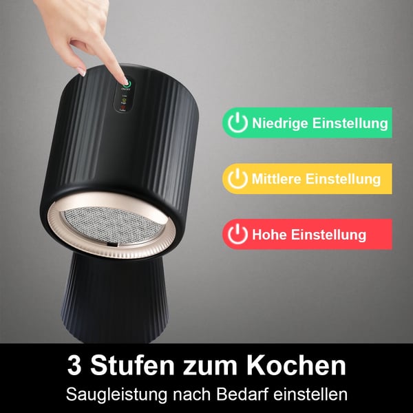 Bærbar Bordemhætte, 3-Trins Justerbar, Uden Ventilation, Kompakte Dimensioner,Sort, EU