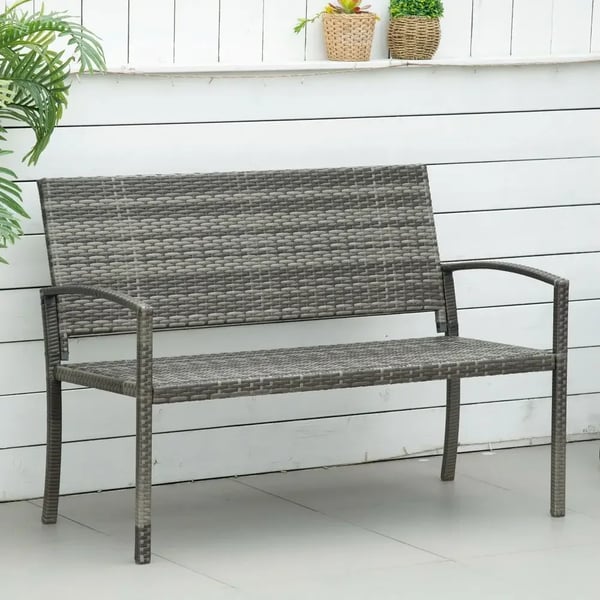 Havebænk, Rattan-stil Design, Stålramme,grå