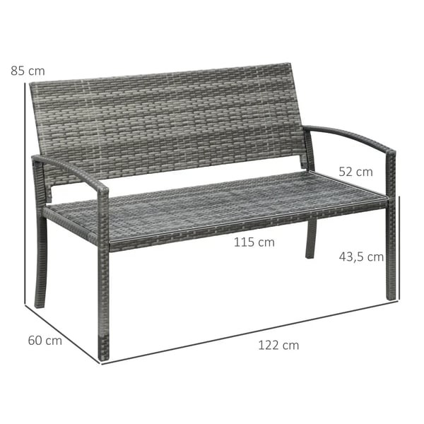 Havebænk, Rattan-stil Design, Stålramme,grå
