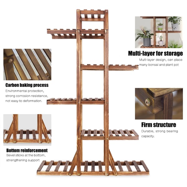 Træplanteholder, 6 niveauer, solid fyrretræ,90 x 131 x 25cm, Brun