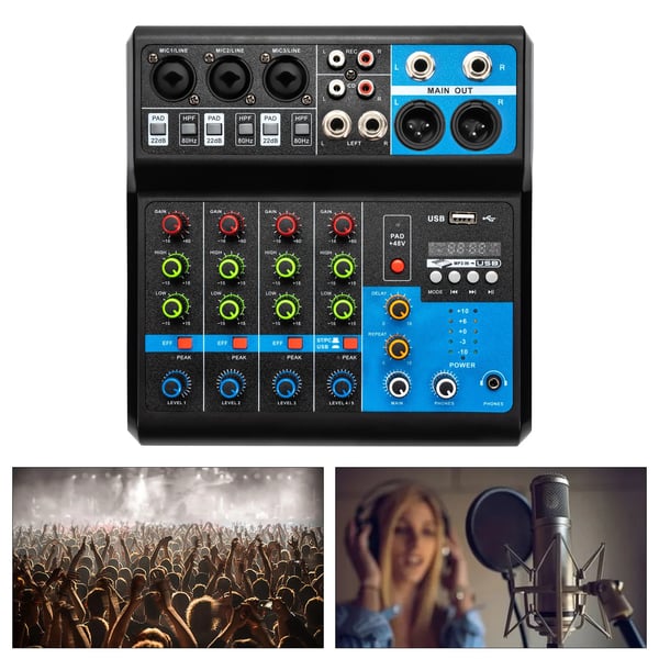Ljudmixer, 5 kanaler, Bluetooth 5.0,svart