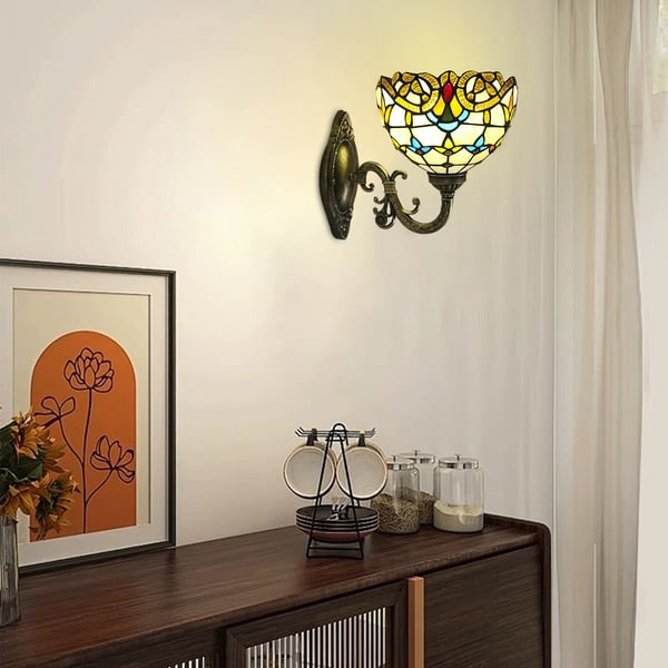 Tiffany Væglampe, Barokstil, Højkvalitets Glas, Indendørs Brug,Guld