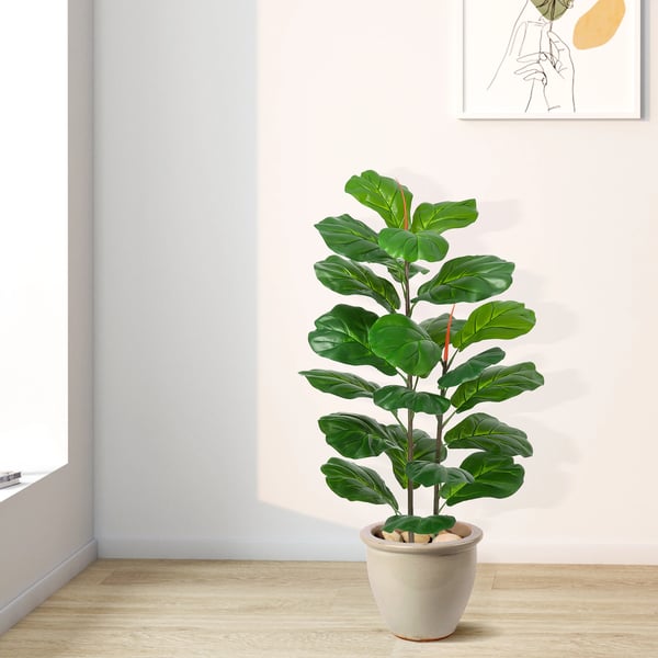 Kunstig Fiddle Leaf Fig Træ, 39 tommer højt, Polyester Materiale, Indendørs Brug, Perfekt til Hjemmedekoration, Jubilæumsapplikationer