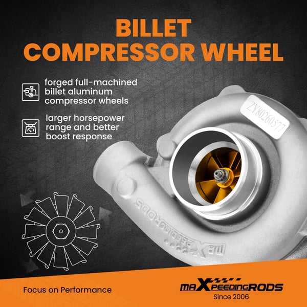 Turbocharger, Oliekølet, T3 T4 Flange, Kompatibel med 1.5L-2.5L Motorer, Maksimum 400 HK, Turbine A/R 0.63