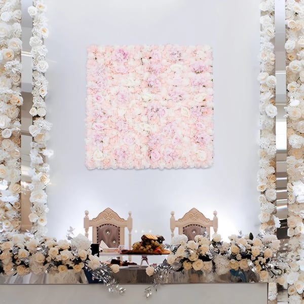 Kunstig Blomster Vægpanel, Elegant Design med Rosen og Hortensia, Indendørs og Udendørs Brug,Lyserød