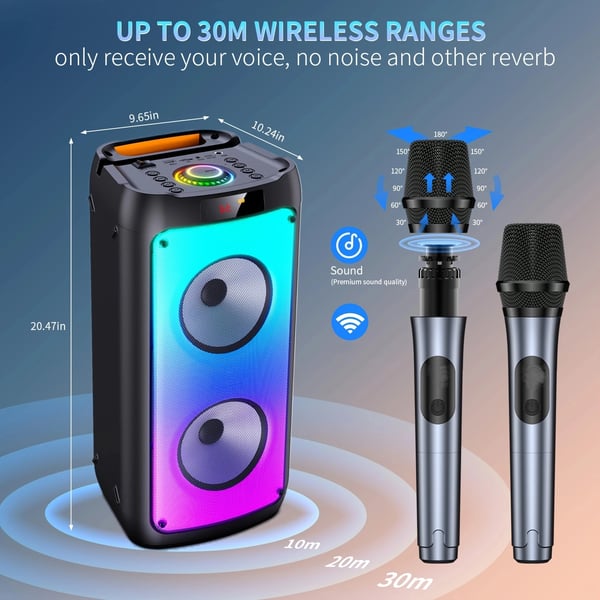 Bluetooth Højttaler, Karaoke Maskine, Bærbar med RGB Lys,Sølv