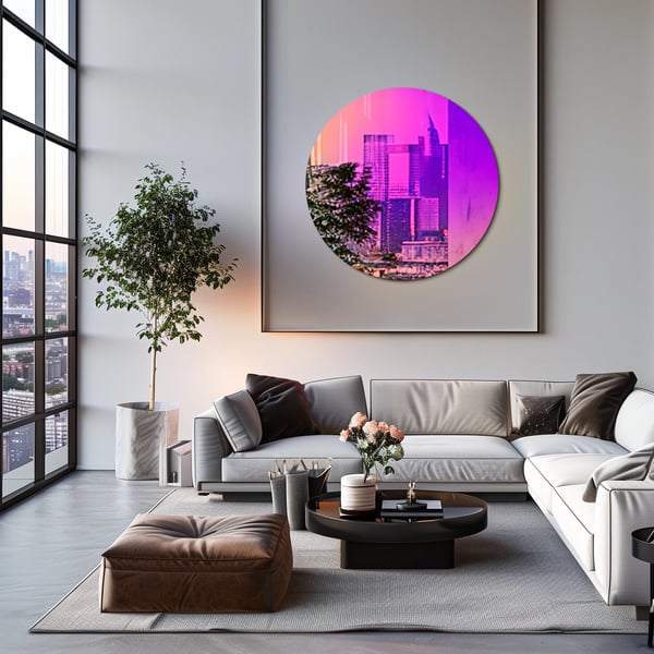 Vægspejl, iriserende finish, rund form,Fuchsia