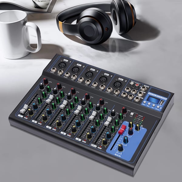 7-kanals bærbar lydmixer, Bluetooth-forbindelse, delikat lydkvalitet,sort