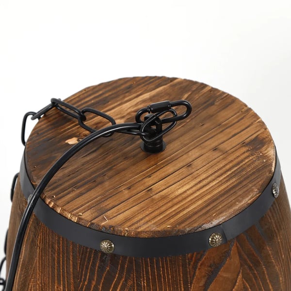 Pendellampe, Træ og Jern, Spænding 85-265V, Maksimal Effekt 60W, Tønde Størrelse 24cm x 24cm x 30cm, Justerbar Kædelængde 10-90cm