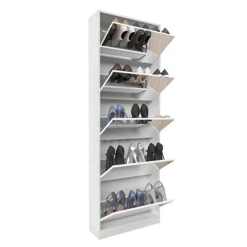 Skoopbevaringsorganisator, MDF-materiale, Højde 185 cm, 5 vippe-skuffer, 3 mm spejltykkelse, Pladsbesparende design