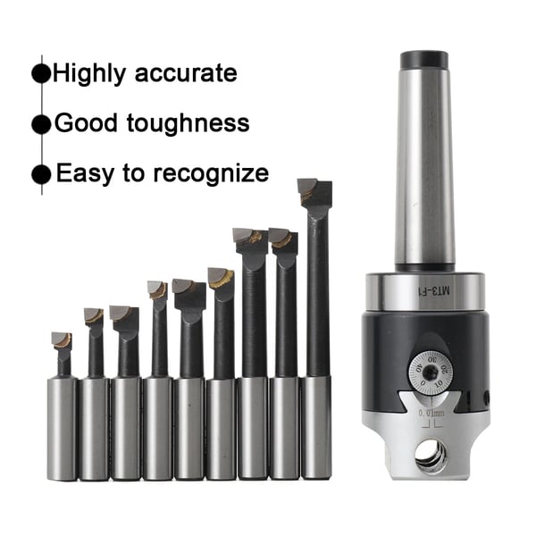 Kedelig hoved, diameter 50mm, højde 61,6mm, maksimal offset 16mm, borstang diameter 12mm, borediameter 10-125mm