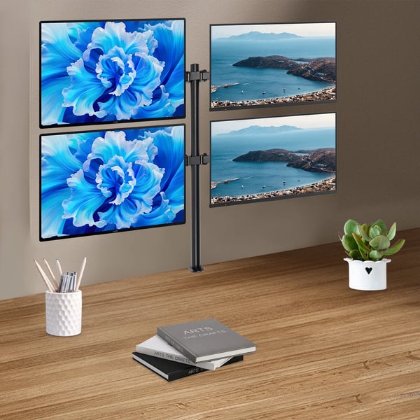 Quad Monitor Mount, Justerbar Højde, 360° Rotation,sort