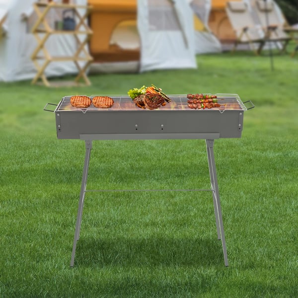 Kannettava BBQ-grilli, tilava keittoalue, kestävä rakenne,Vaaleanharmaa