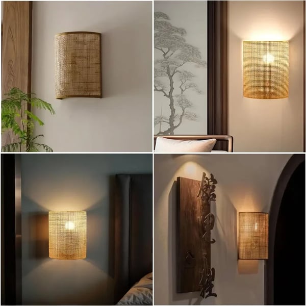 Væglampe, Håndvævet Bambusdesign, LED Lyskilde,20x25cm, Ingen pære