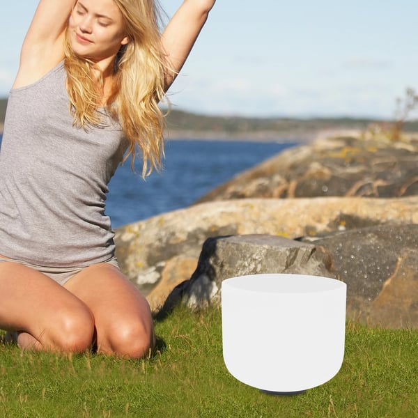 Syngeskål Sæt, Højren Quartz, Lydhealing 432-440Hz,Hvid