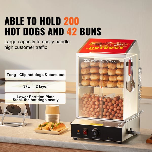 Pølse Dampkoger, Temperaturkontrol, Stor Kapacitet,36L 2Tier