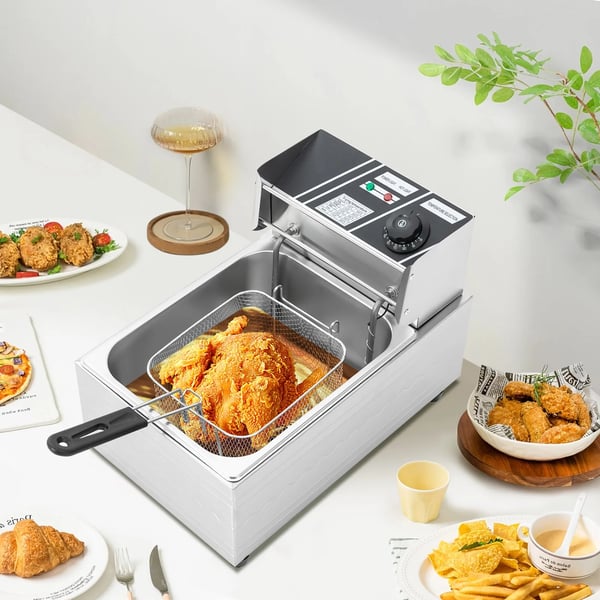 Frituregryde, 2500W effekt, 6L kapacitet, temperaturinterval 60-200°C, rustfrit stål materiale, overophedningsbeskyttelse