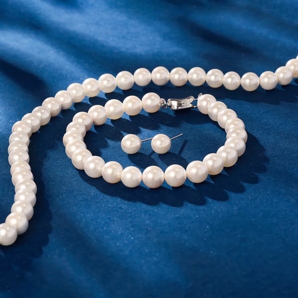 925 Sterling Perle Smykkesæt, Halskæde 50,8 cm, Armbånd 22,8 cm,lyserød, sølv
