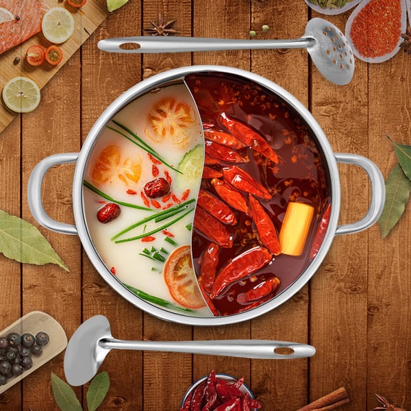 Hot Pot, Dobbelt Kompartment, Inkluderer Låg og Redskaber,Sølv