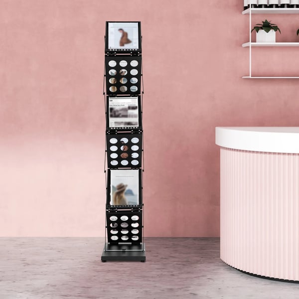 Magasinholder, Dobbelt-Sidet Display, Sammenklappeligt Design,sort