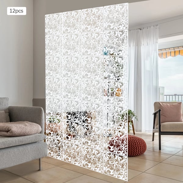 Hængende Foldeskærme, 12 Paneler, 40 x 160 cm, Rumdeler, Hult Udsmykning, Hvid