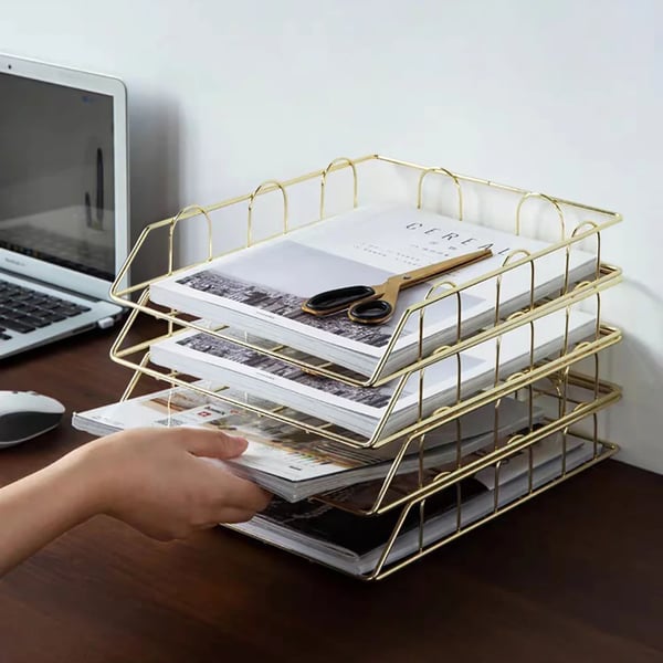Dokumentbakke, Holdbar Metal Konstruktion, Pladsbesparende Design,Guld